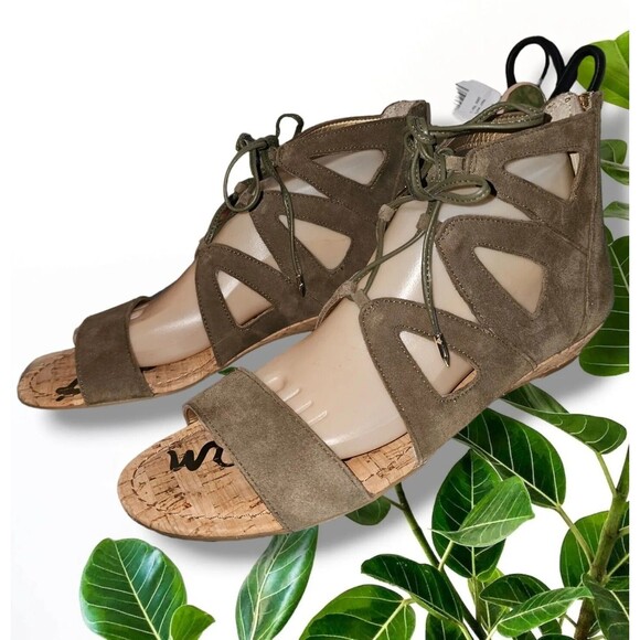 Sam Edelman Dean Caged Laced Open Toe Sandal Sz 9M - Light Brown Suede Display - Picture 3 of 14